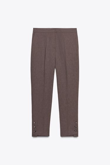 BUTTONED HEM TROUSERS - Brown by Zara - Image 6