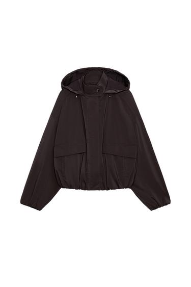 RUBBERISED HOODED JACKET - Brown by Zara