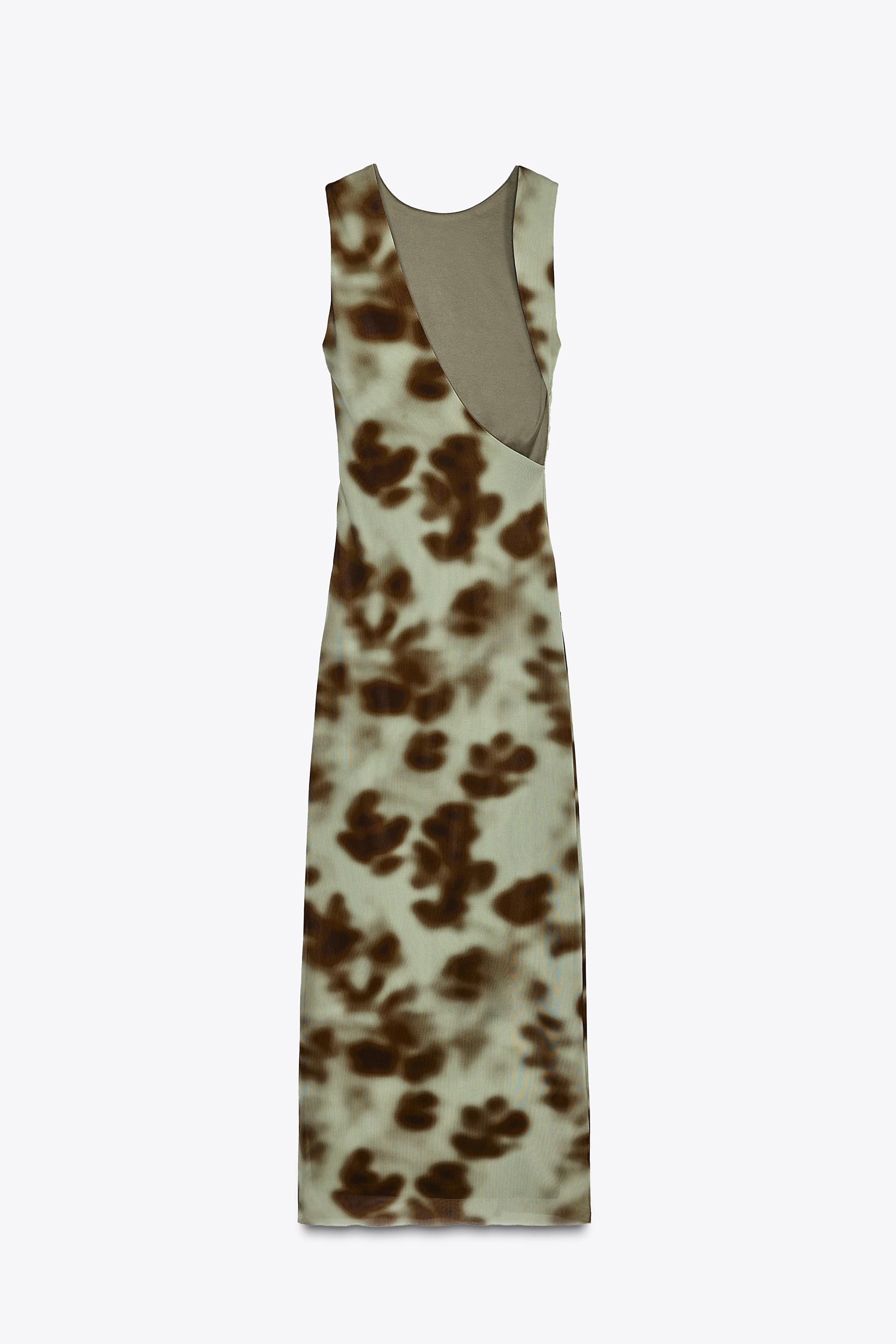 ZARA プリント柄ドレープミディ丈ワンピース 2321/103 プリント柄ドレープミディ丈ワンピース - グリーン | ZARA Japan