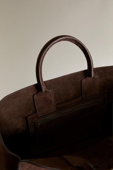 MINI SAC CABAS CUIR CROÛTE DE CUIR - Marron de Zara - Image 4