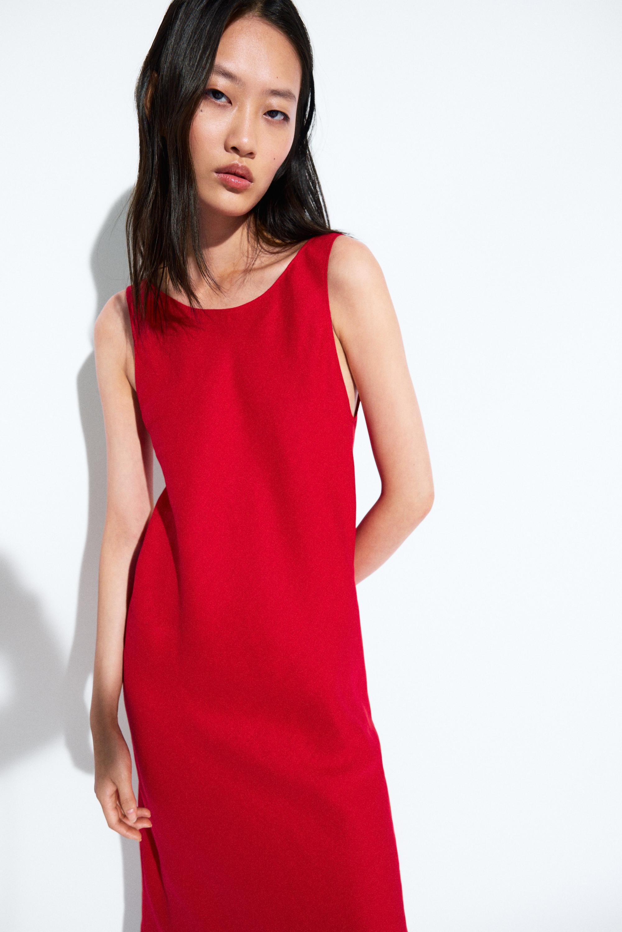 red linen dress zara Zara red button front linen puff sleeve dress