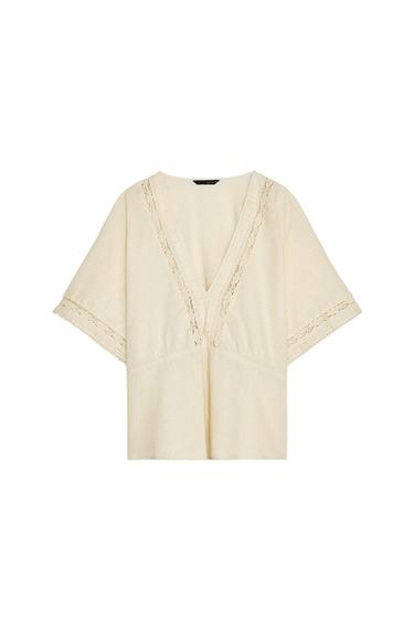 LACE TRIM LINEN BLEND TOP