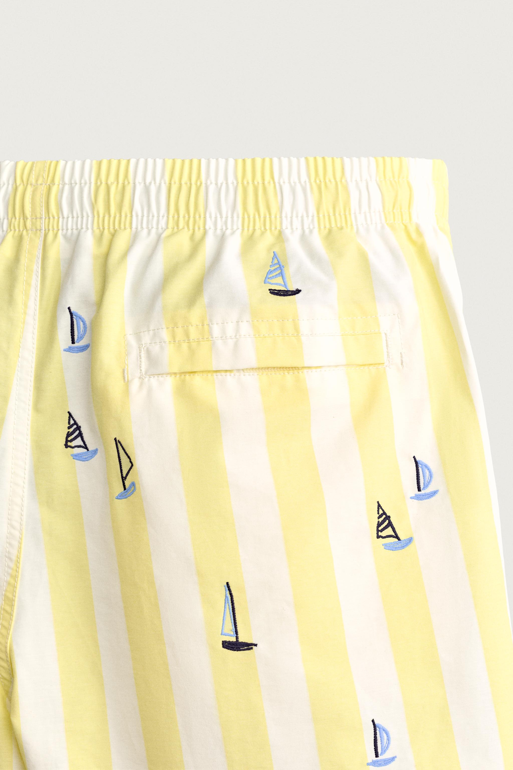 STRIPED MID-LENGTH SWIMSUIT WITH EMBROIDERED BOATS