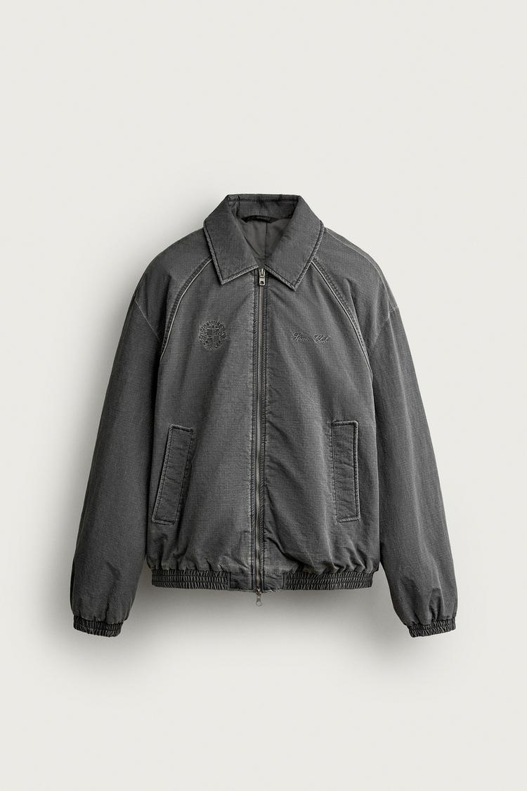 Quilted Washed Embroidered Jacket — Light gray