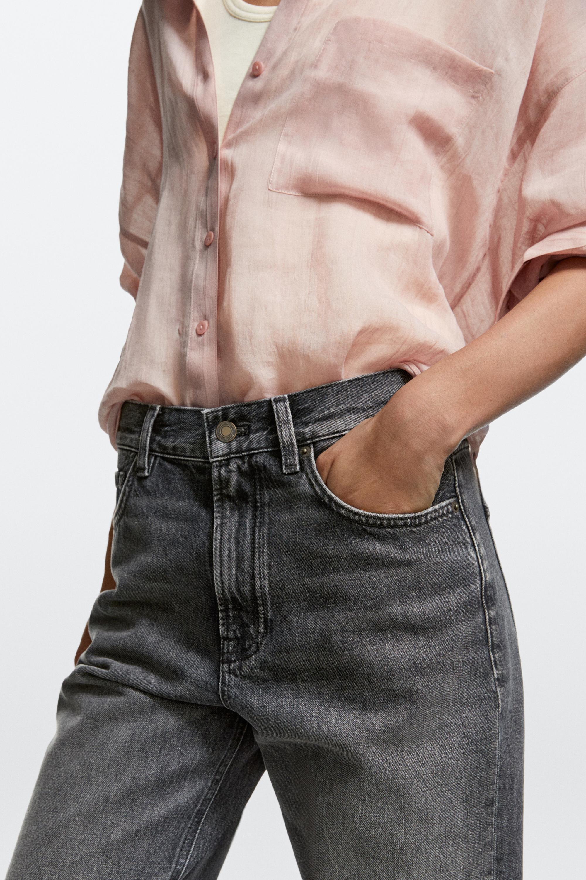 High-waist straight-leg jeans — Gray