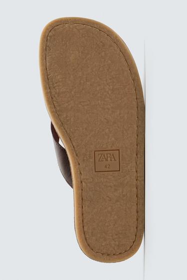 LEATHER STRAPPY SANDALS - Brown by Zara - Image 3