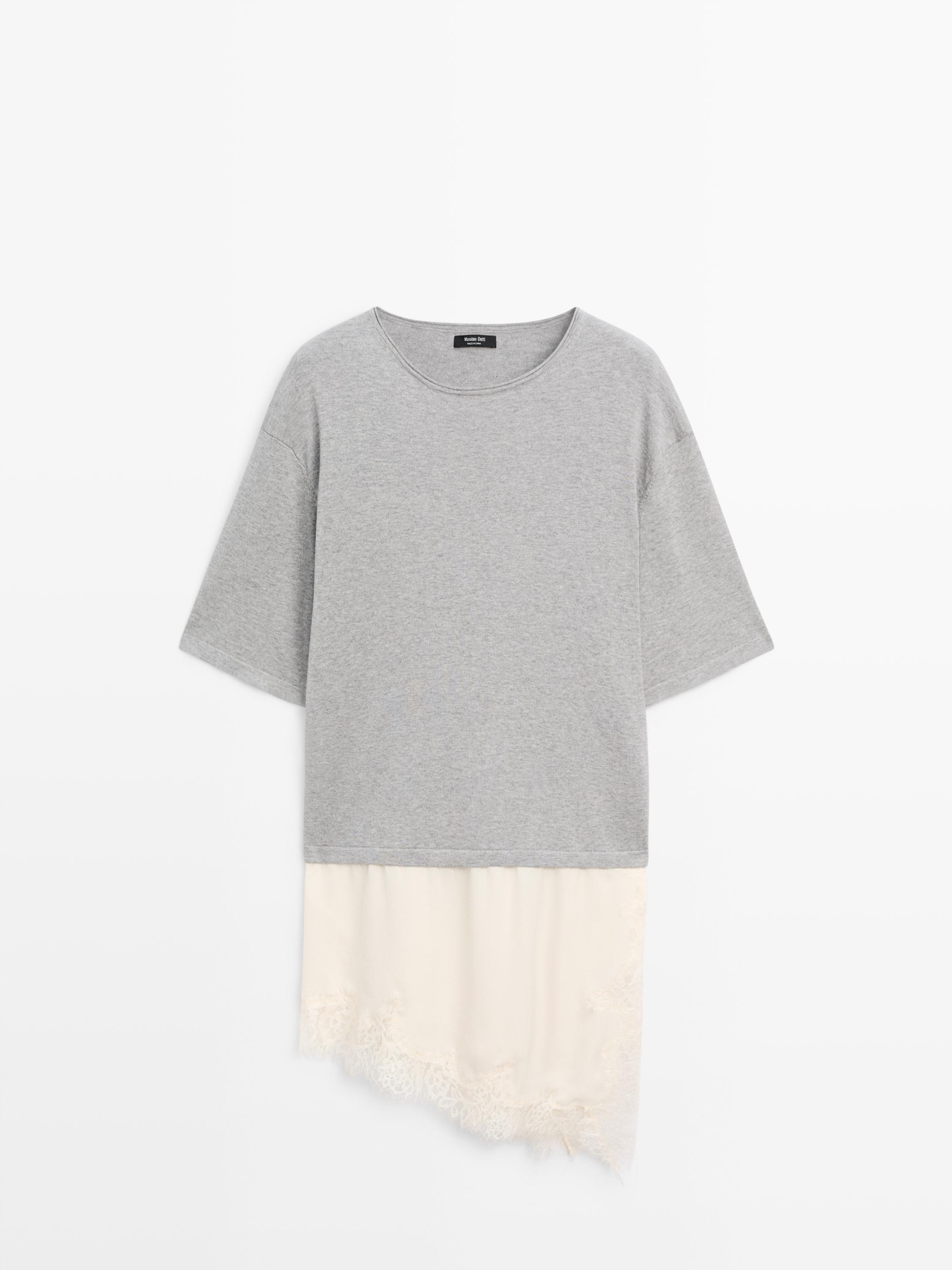 Sweater with contrast lace detail — Mid-gray