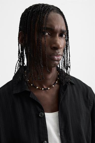 STRIPED JACQUARD SHIRT - Black by Zara - Image 4