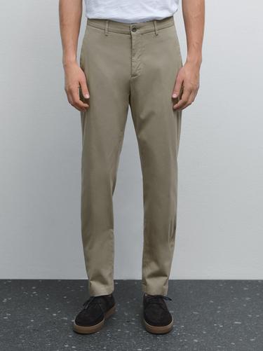 Pantalón slim fit mezcla algodón - Verde de Zara