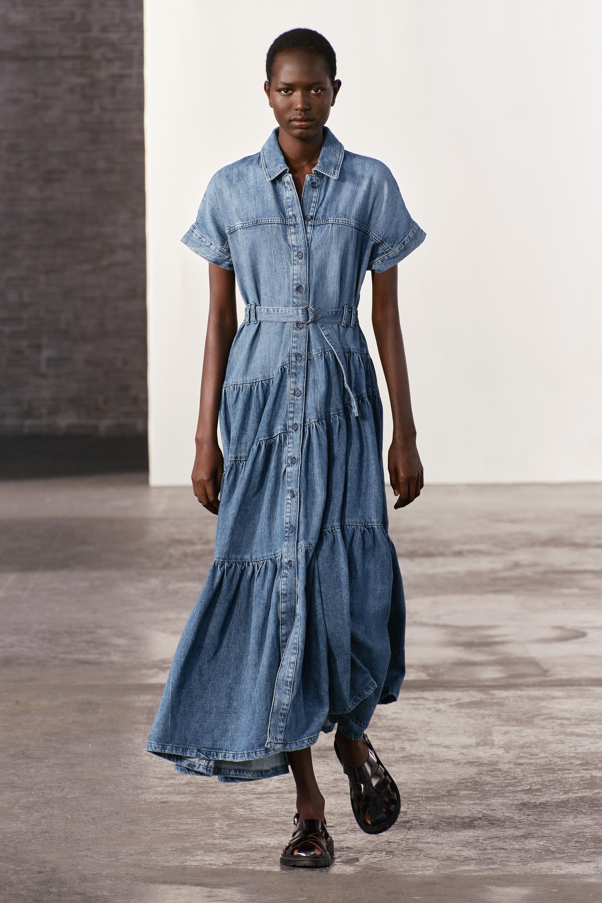 Denim midi store dress zara