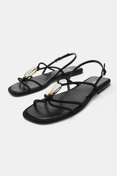SANDALES PLATES AVEC DÉCOR MÉTALLIQUE - Noir de Zara - Image 3