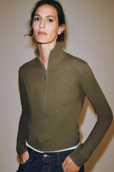 100% WOOL ZIP-UP JACKET - Mink by Zara