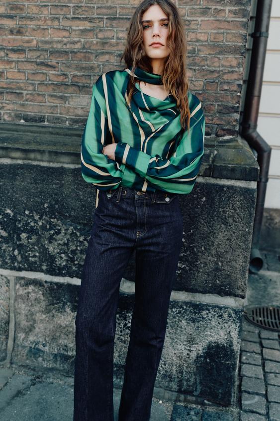 CAMISA LISTRADA DE LENÇO ZW COLLECTION - Azul / Verde da Zara - Imagem 0