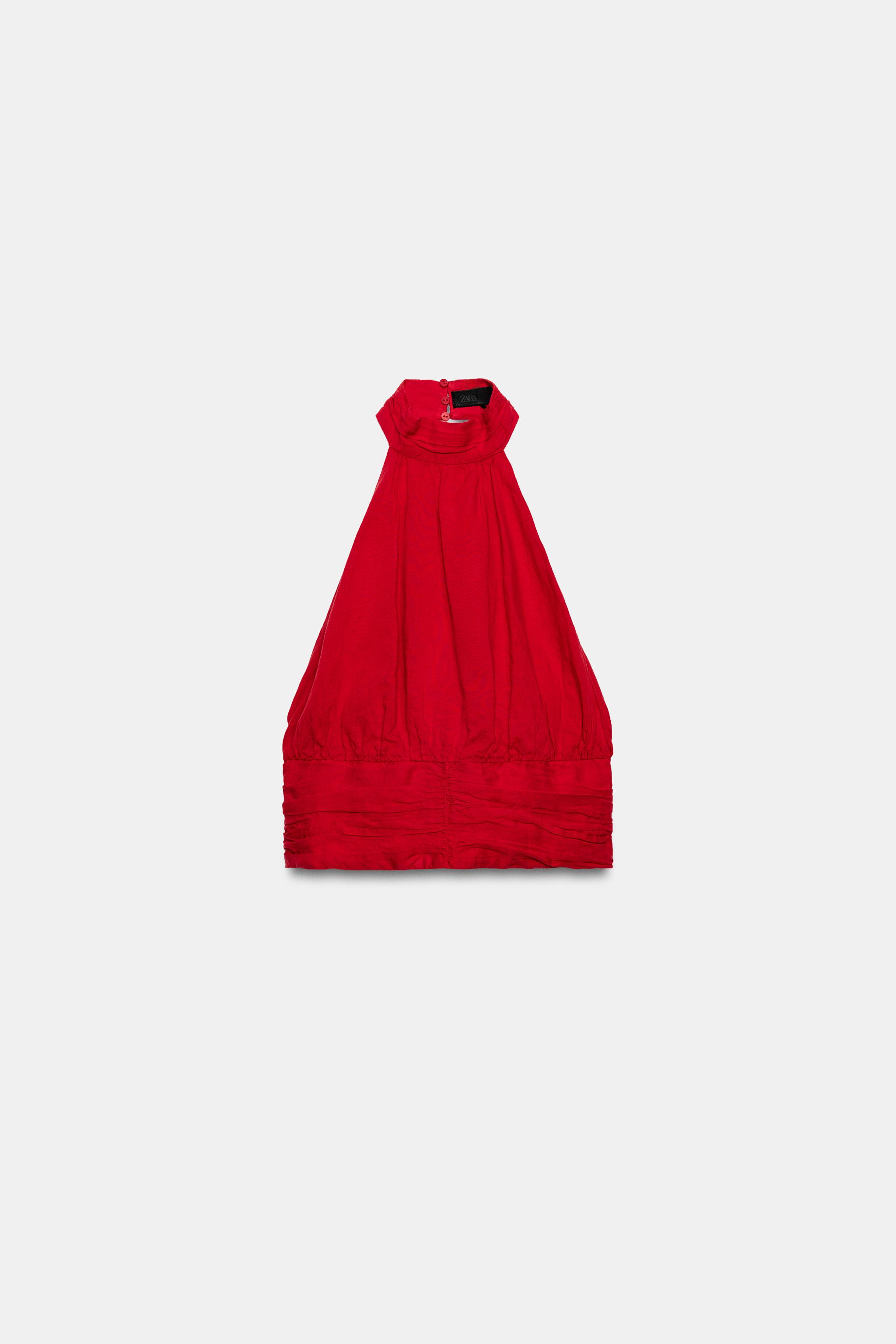 Zara KETEN KUMAŞ SIRT DEKOLTELİ HALTER YAKA TOP görsel 7