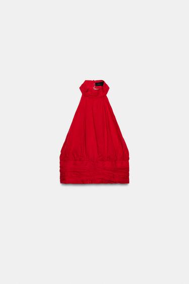 HALTER TOP WITH LINEN AND BOW BACK - Red by Zara - Image 6