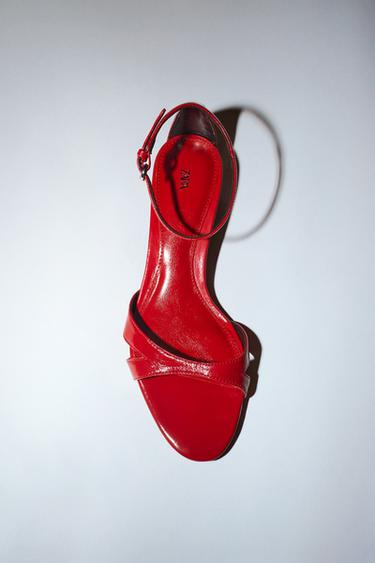 Zara 真皮踝帶涼鞋 - 紅色