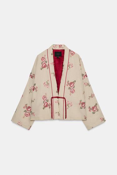 VESTE REMBOURRÉE BRODERIES FLEURS - Beige de Zara - Image 3