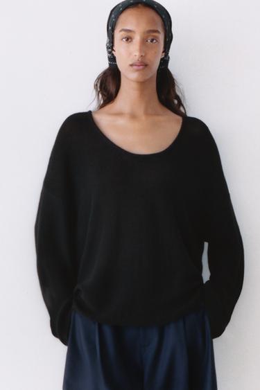 JERSEY PUNTO ESCOTE REDONDO - Negro de Zara