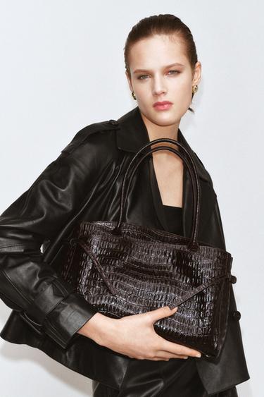 EMBOSSED LEATHER CITY BAG - Chocolate by Zara