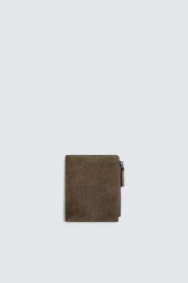 Zara LEATHER CARDHOLDER COIN PURSE - Khaki Green