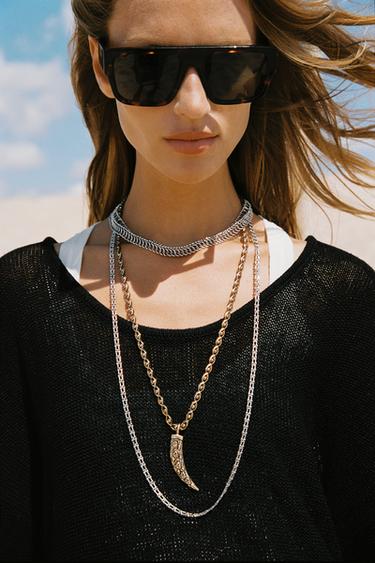 Zara SET OF 4 MIXED HORN AND STAR NECKLACES - Gold / Silver
