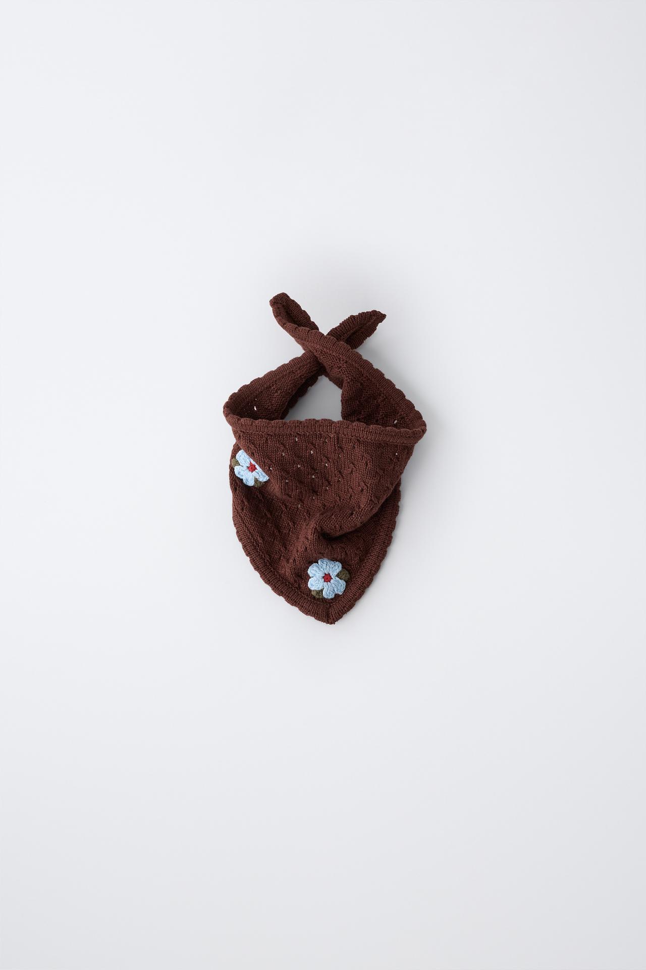 FLORAL KNIT BANDANA — Brown