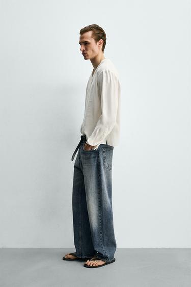 CHEMISE FLUIDE COL EN V - Blanc de Zara - Image 3