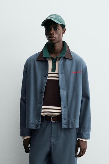 WASHED JACKET WITH CONTRAST COLLAR - Pastel blue by Zara
