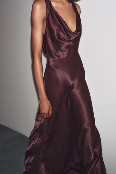 ZW COLLECTION SATIN LONG DRESS - Burgundy by Zara - Image 1