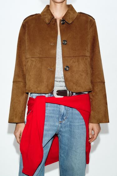 CROPPED FAUX SUEDE JACKET - camel by Zara