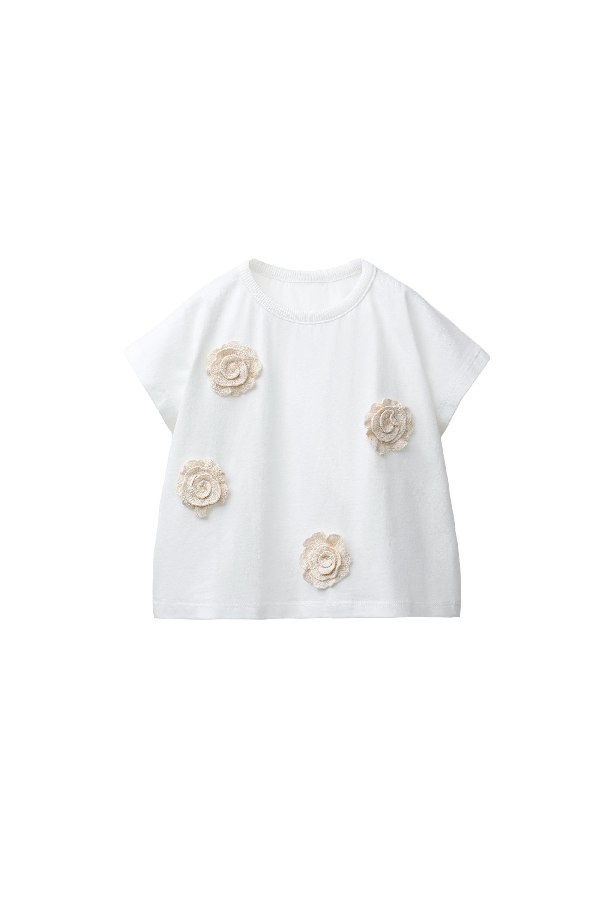 クロシェ編みフラワーTシャツ - ホワイト | ZARA Japan / 日本