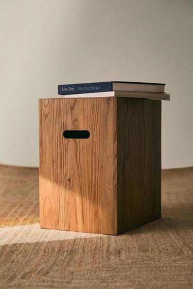 WOODEN CUBE SIDE TABLE - Light brown Zara