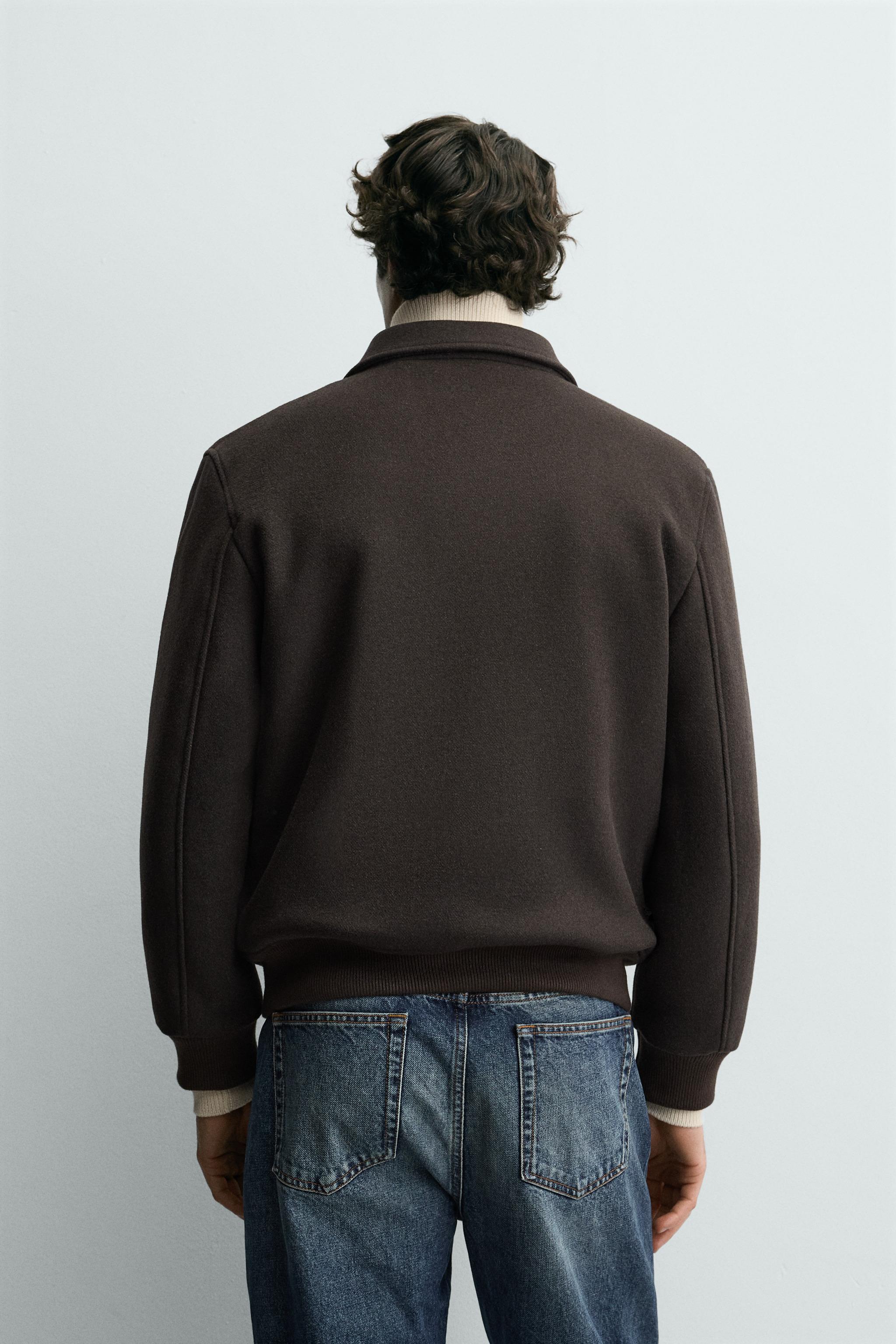 ウール混コントラスト襟ジャケット - ブラウン | ZARA Japan / 日本