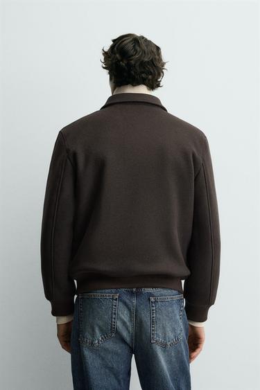 WOOL BLEND JACKET WITH CONTRAST COLLAR - Brown by Zara