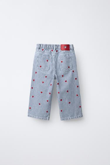 CULOTTES JEANS WITH STRIPES AND EMBROIDERED HEARTS - Blue by Zara