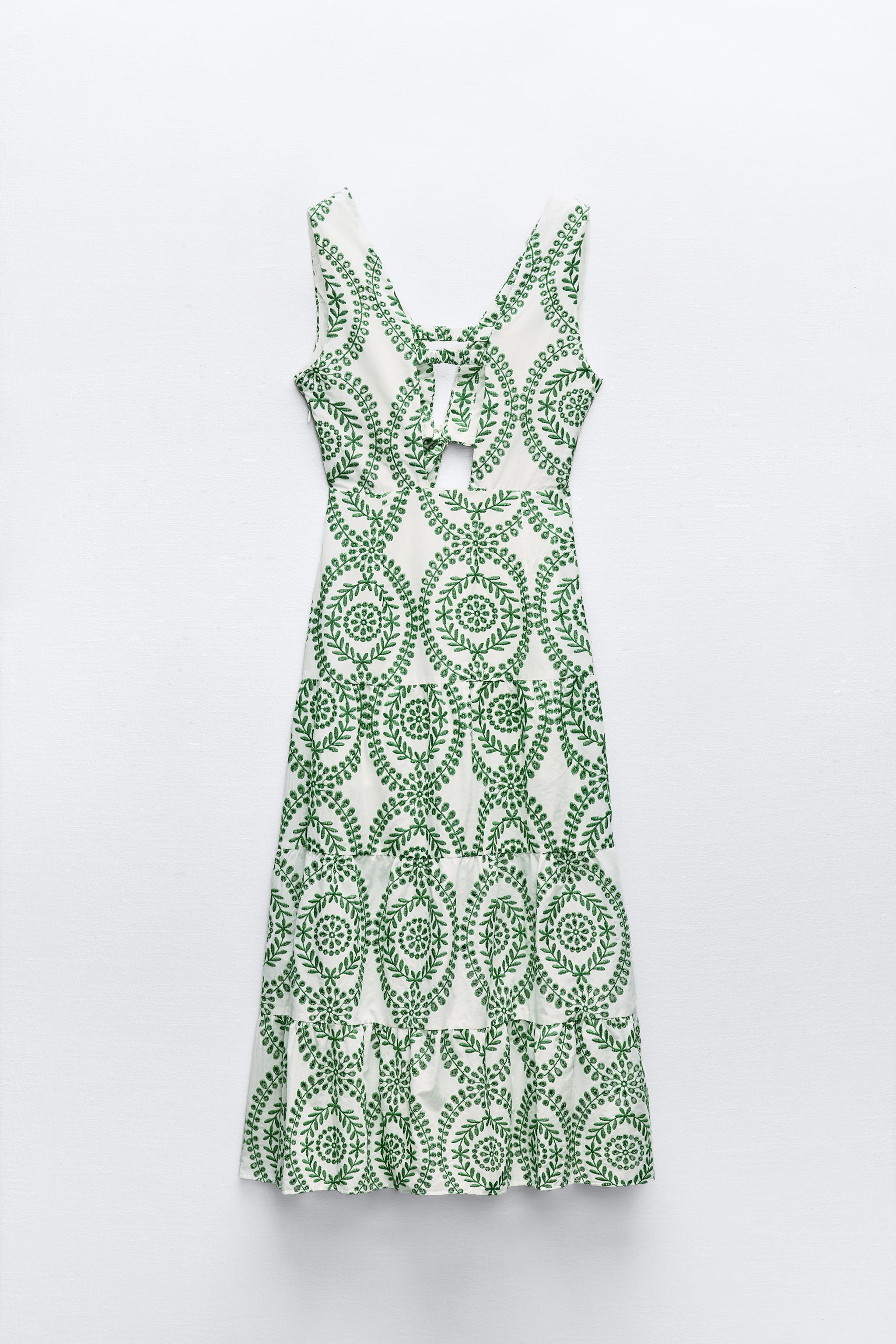 PERFORATED KNOTTED EMBROIDERED DRESS