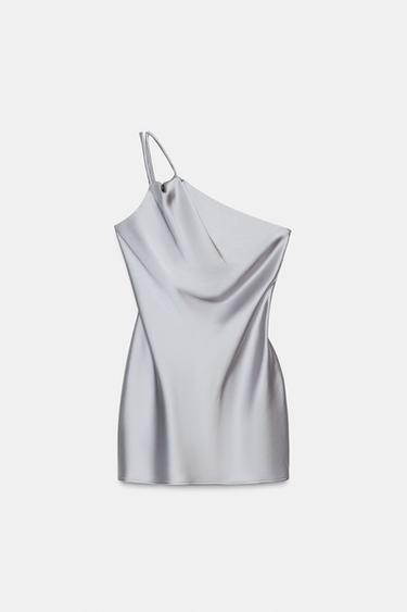 VESTIDO MINI ASIMÉTRICO SATINADO - Acero de Zara
