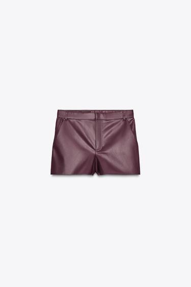 SHORTS DE POLIURETANO - Beringela-escuro da Zara