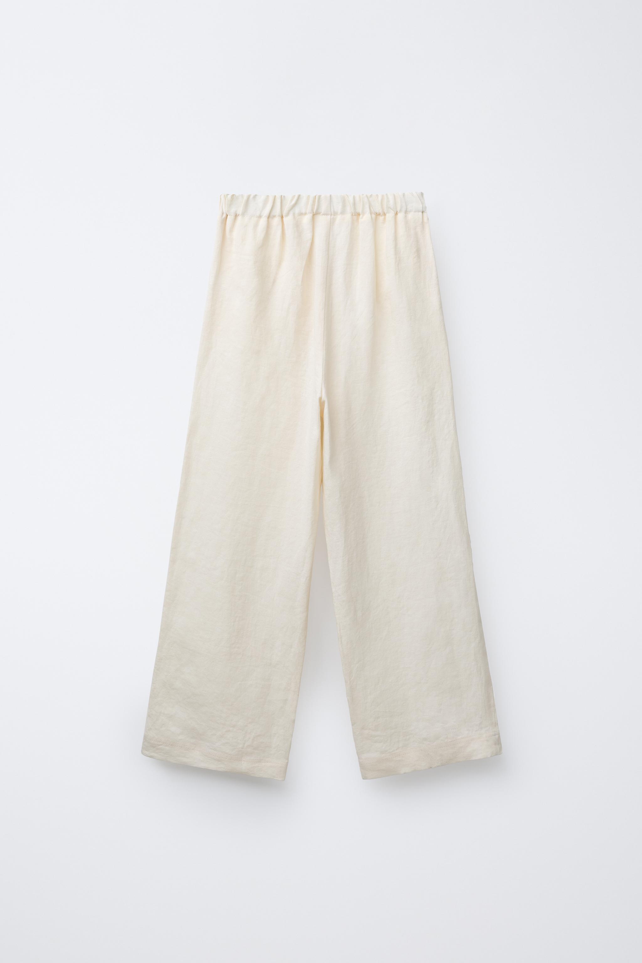 100% LINEN WIDE LEG PANTS - Oyster-white | ZARA United States