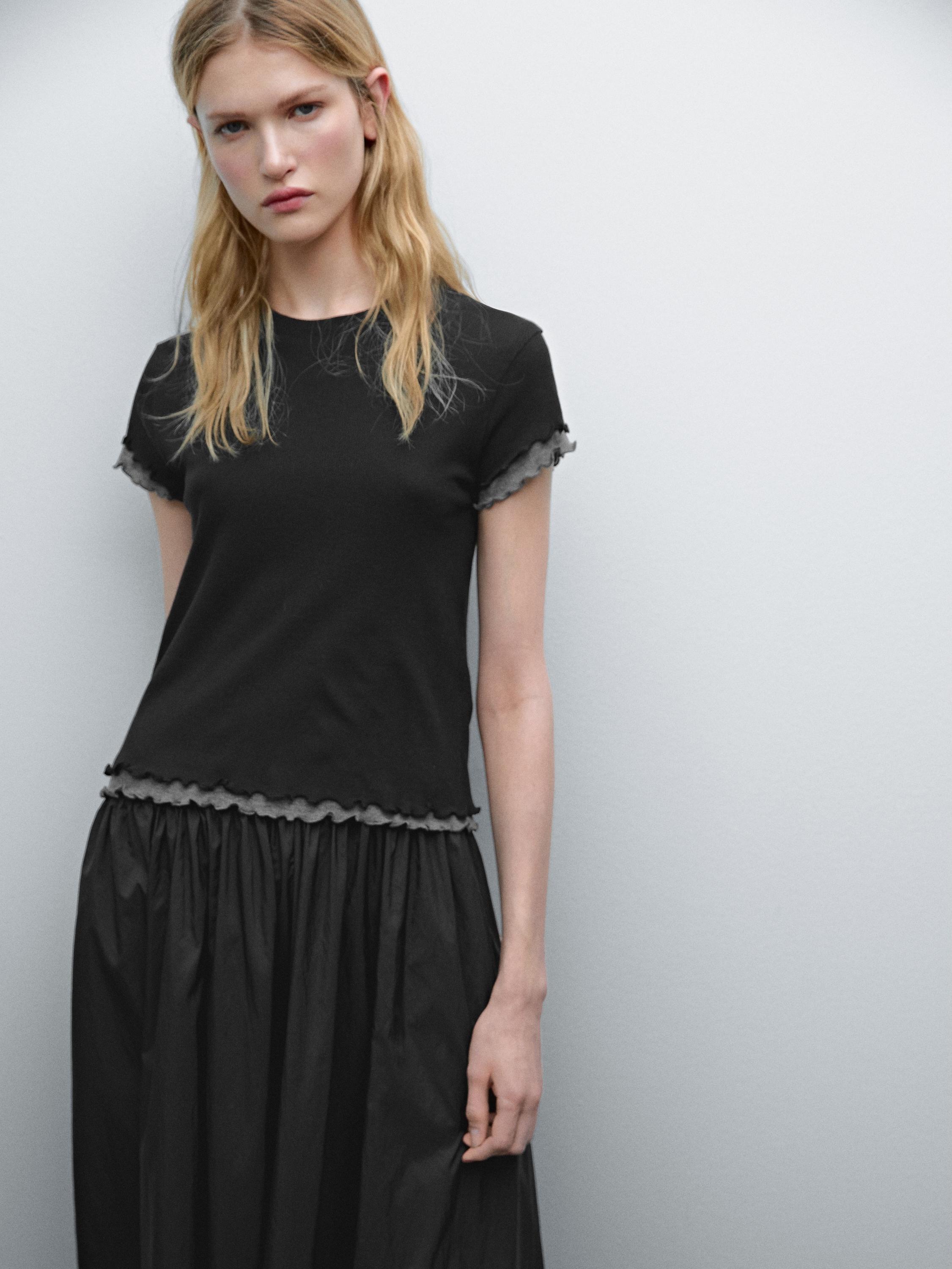 Double-layer T-shirt with wavy ribbed detail - Black | ZARA Double-layer T-shirt with wavy ribbed detail - Black | ZARA