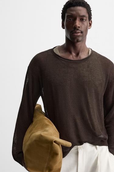 PULL STRUCTURÉ MÉLANGE LIN - Marron de Zara - Image 4