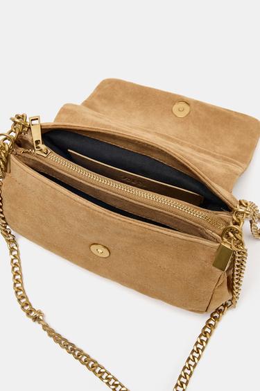 SPLIT SUEDE LEATHER SHOULDER BAG - SAND/BROWN by Zara - Image 4