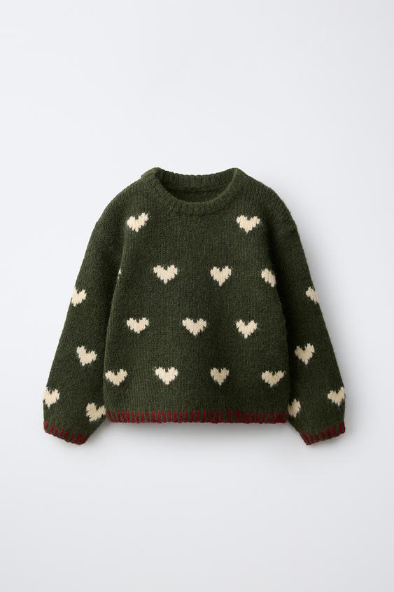 STRICKPULLOVER MIT HERZ-PRINT - Flaschengrün von Zara - Bild 0