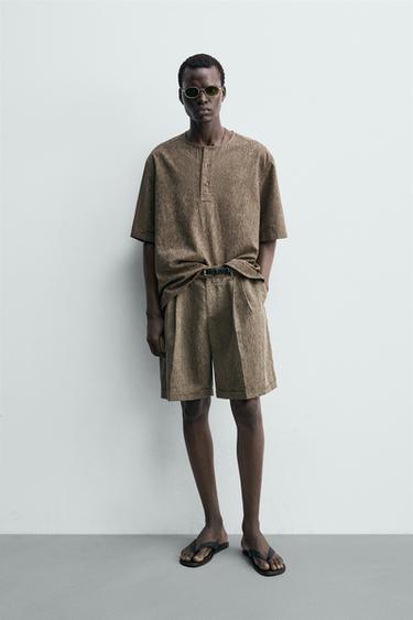 CHEMISE POLO AVEC LIN - Kaki de Zara