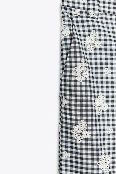 PANTALON JUPE-CULOTTE VICHY BRODÉ - Écru / Bleu de Zara - Image 8