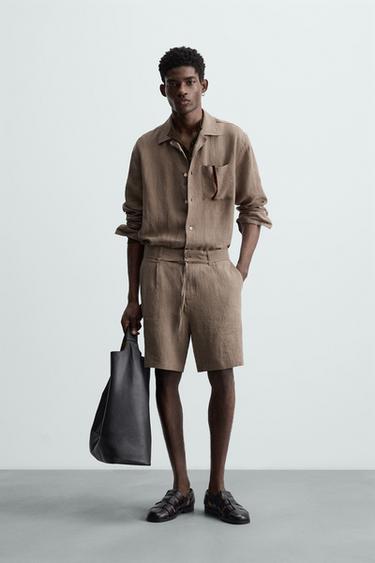 BERMUDA 100% LINO CINTURÓN - Marrón / Topo de Zara - Imagen 0