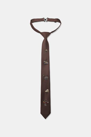 CONTRAST SNAP WOVEN TIE — Brown 2