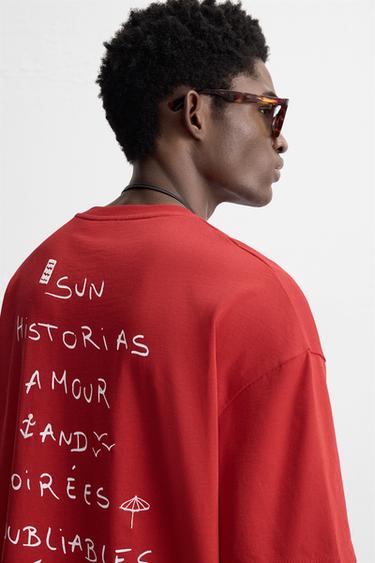SLOGAN PRINT T-SHIRT - Red by Zara - Image 4