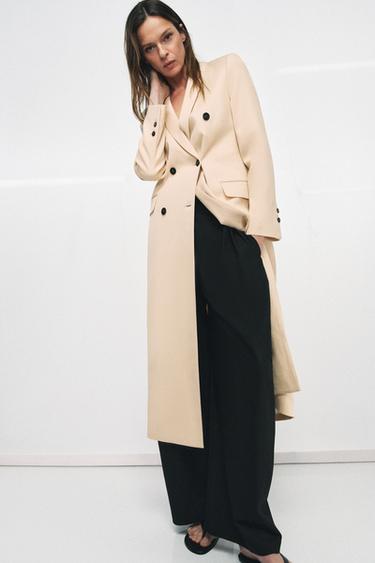 Zara ZW COLLECTION FLOWY DOUBLE-BREASTED COAT - Beige