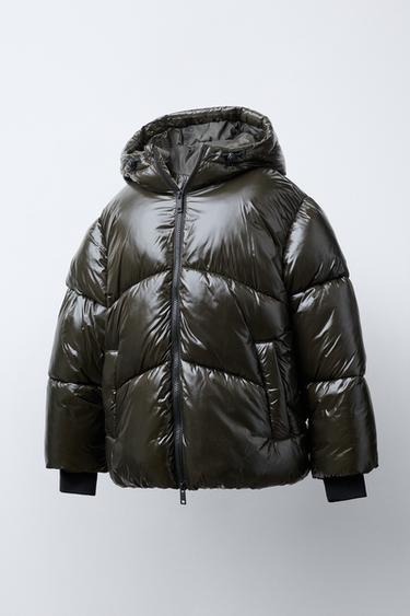 MANTEAU MATELASSÉ À CAPUCHE DÉPERLANT - Vert de Zara - Image 1